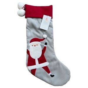 Isaac Mizrahi Dancing Santa with Pom Poms Gray Christmas Stocking NWT